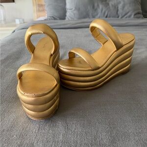 Cult Gaia Enid Gold Platform Wedge Sandals - Women's Metallic Slide Heels